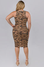 Plus Size Tiger Striped Midi Bodycon Tank Dress