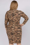 Plus Size Tiger Stripes Mock Neck Printed Dress