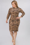 Plus Size Tiger Stripes Mock Neck Printed Dress