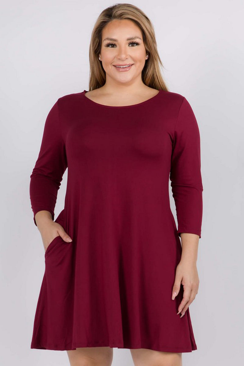 Plus Size Free and Easy ¾ Sleeve Summer Swing Dress