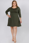 Plus Size Free and Easy ¾ Sleeve Summer Swing Dress