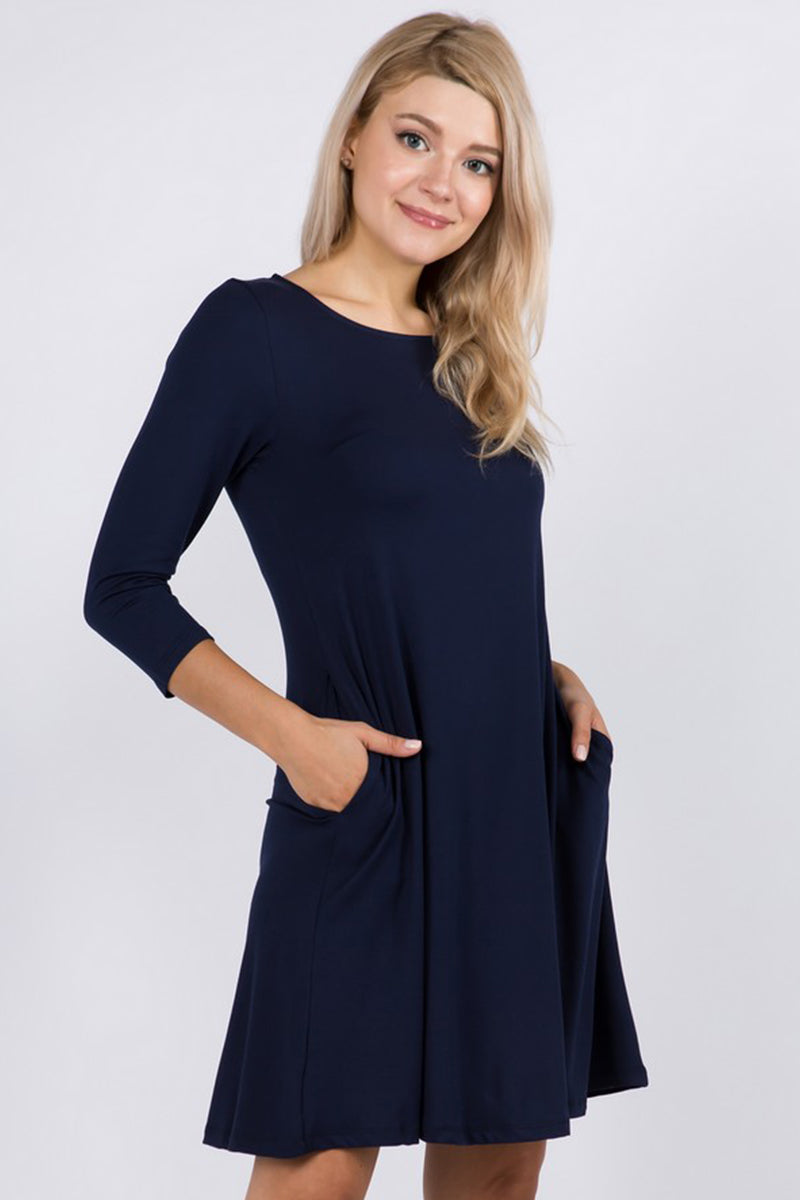Free and Easy ¾ Sleeve Summer Swing Dress