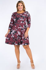 Plus Size Floral Blossom Long Sleeve Dress