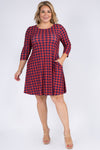 Plus Size Houndstooth ¾ Sleeve Dress