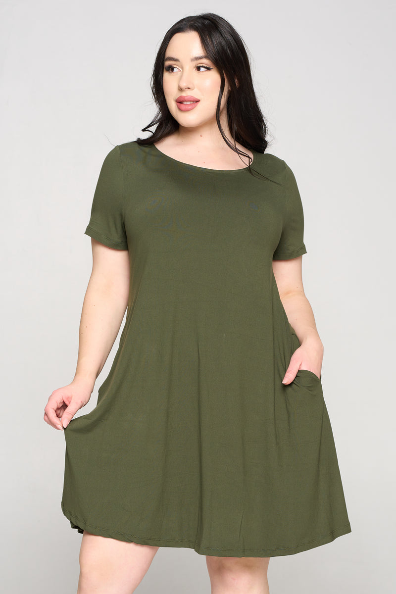 Plus Size Basic A-Line Short Sleeve Dress
