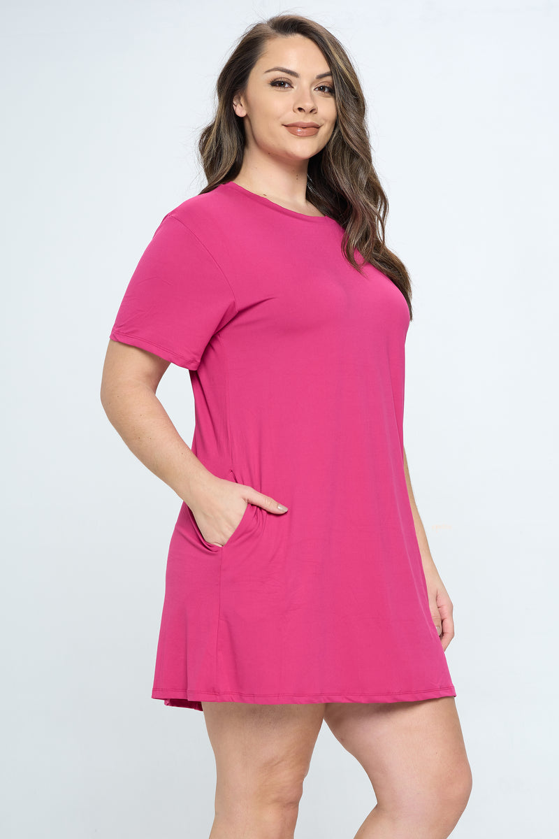 On The Go T- Shirt Dress with Pockets - Plus size – ICONOFLASH