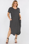 Plus Size Simply Striped Rounded Hem Midi Dress
