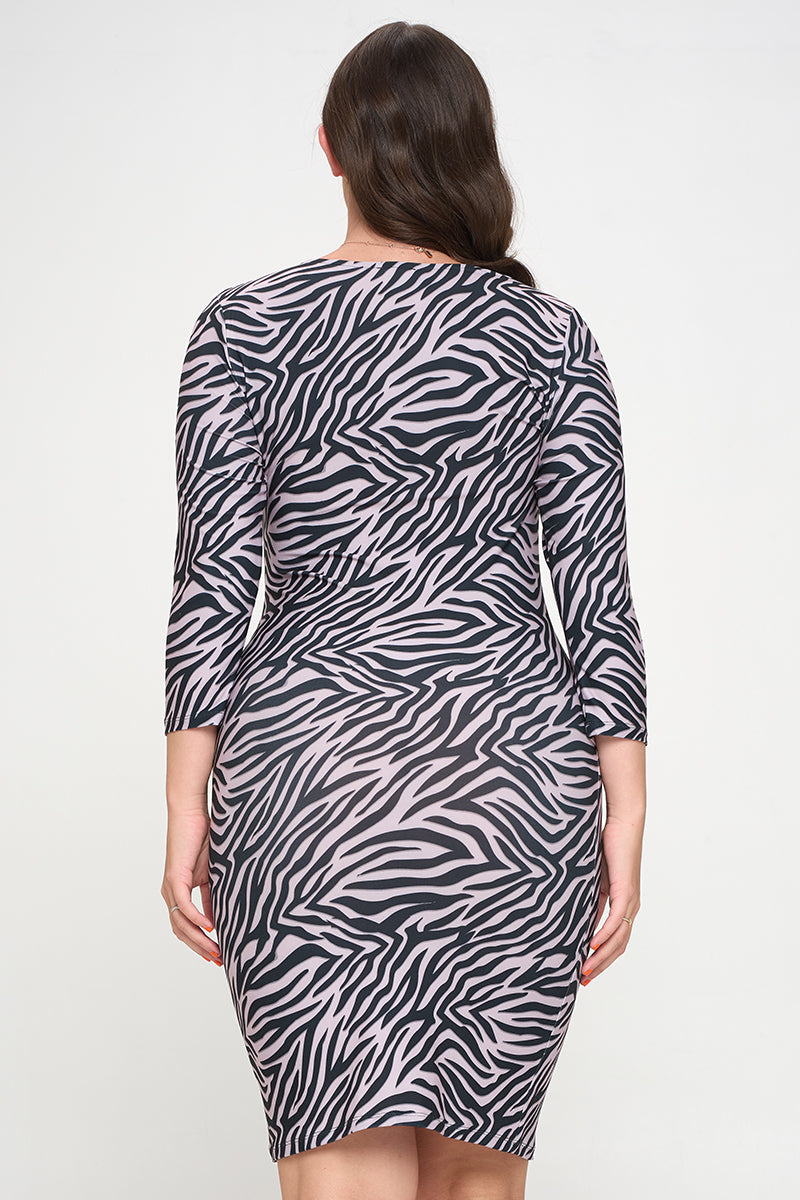 Plus Size Striking Zebra Print Bodycon Midi Dress