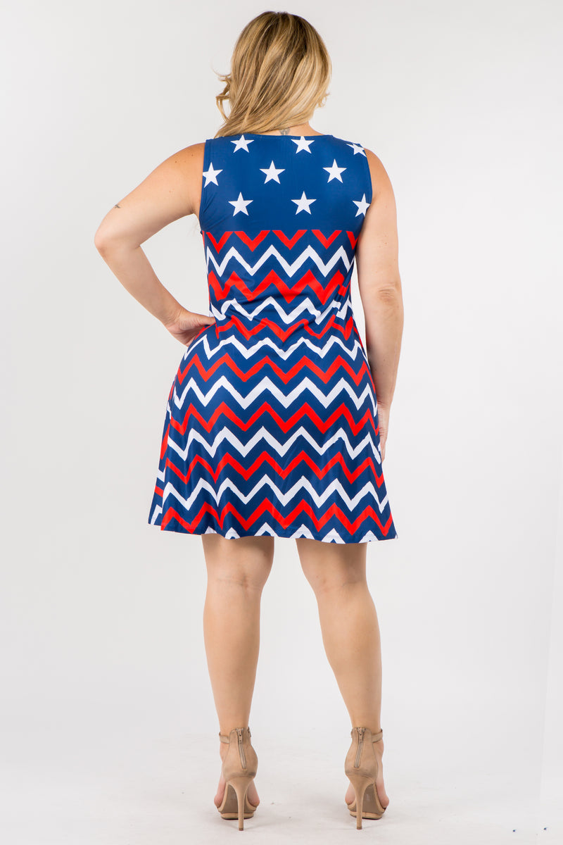 Plus Size USA Chevron Stripes and Stars Tank Dress