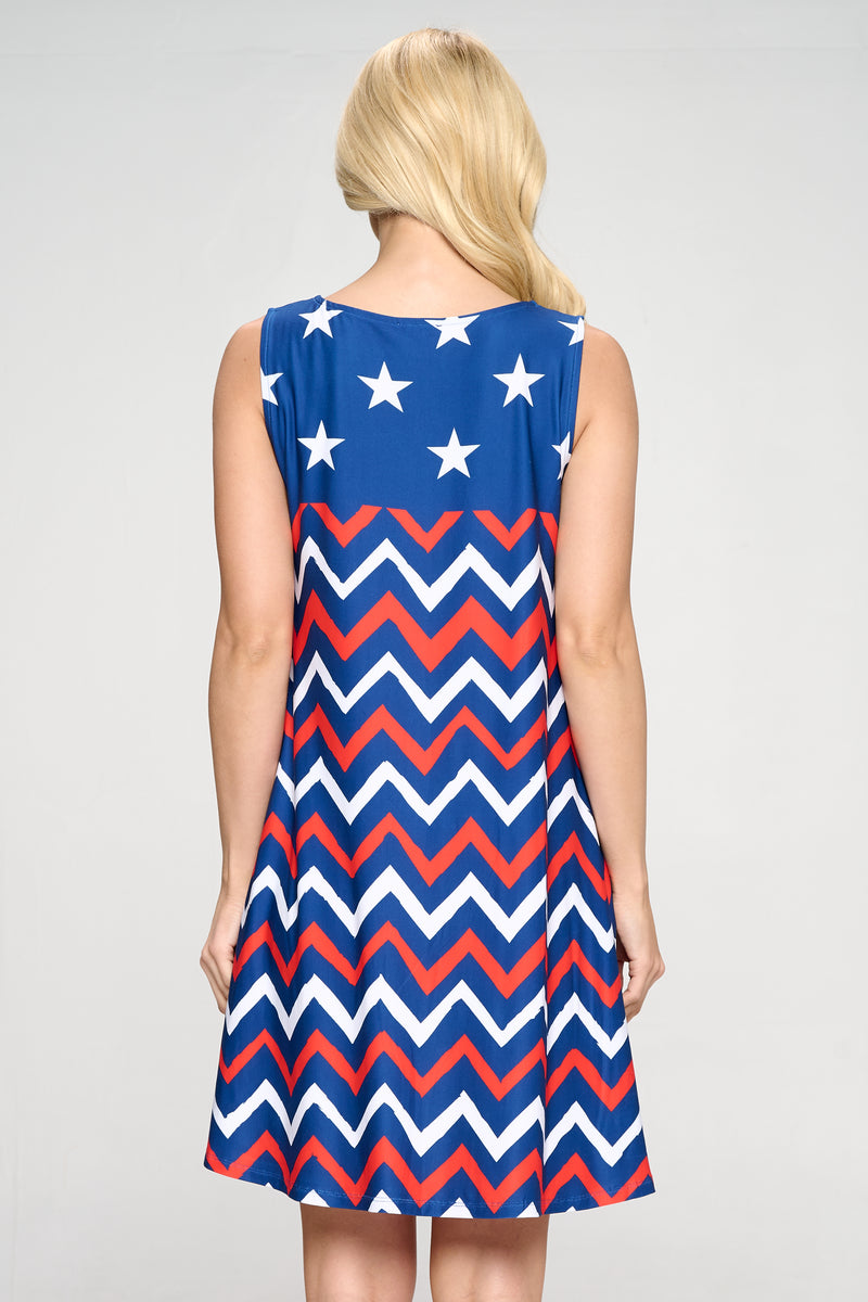 USA Chevron Stripes and Stars Tank Dress