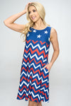USA Chevron Stripes and Stars Tank Dress