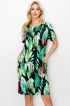 Tropical Print Short Sleeve Dress