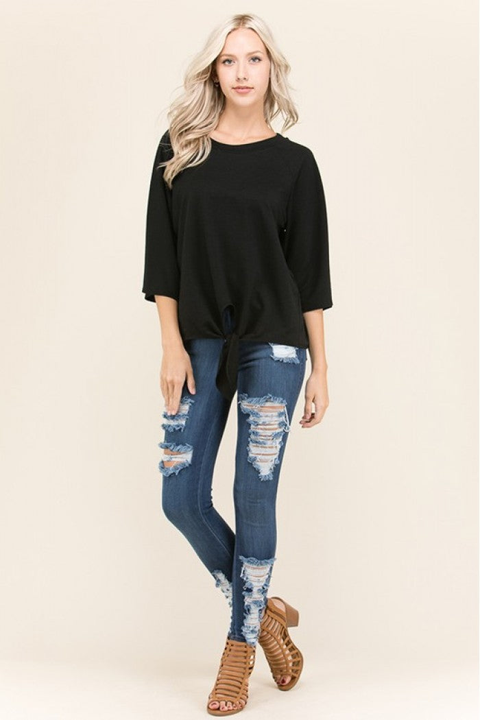 Dressed to a Tee Tie-Front Raglan Sleeve Top ICONOFLASH