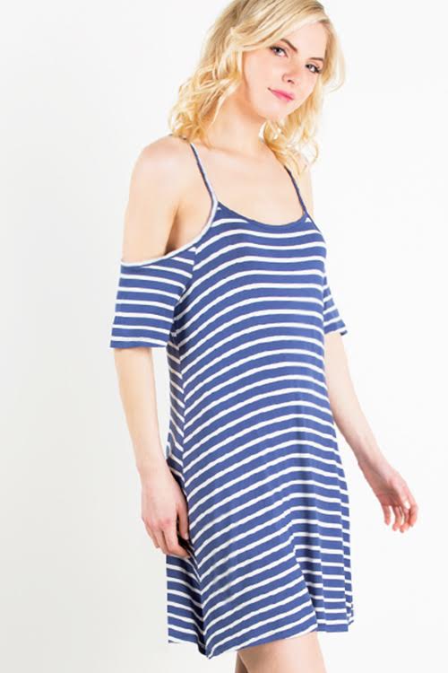 Striped Cold Shoulder Casual Summer Dress ICONOFLASH