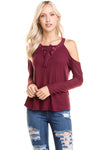 Soft Cold Shoulder Lace-Up Top ICONOFLASH