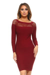 burgundy long sleeve bodycon texture dress