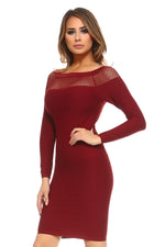 wine red long sleeve short dress 