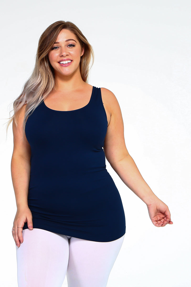 navy scoop neck fitted tank top 