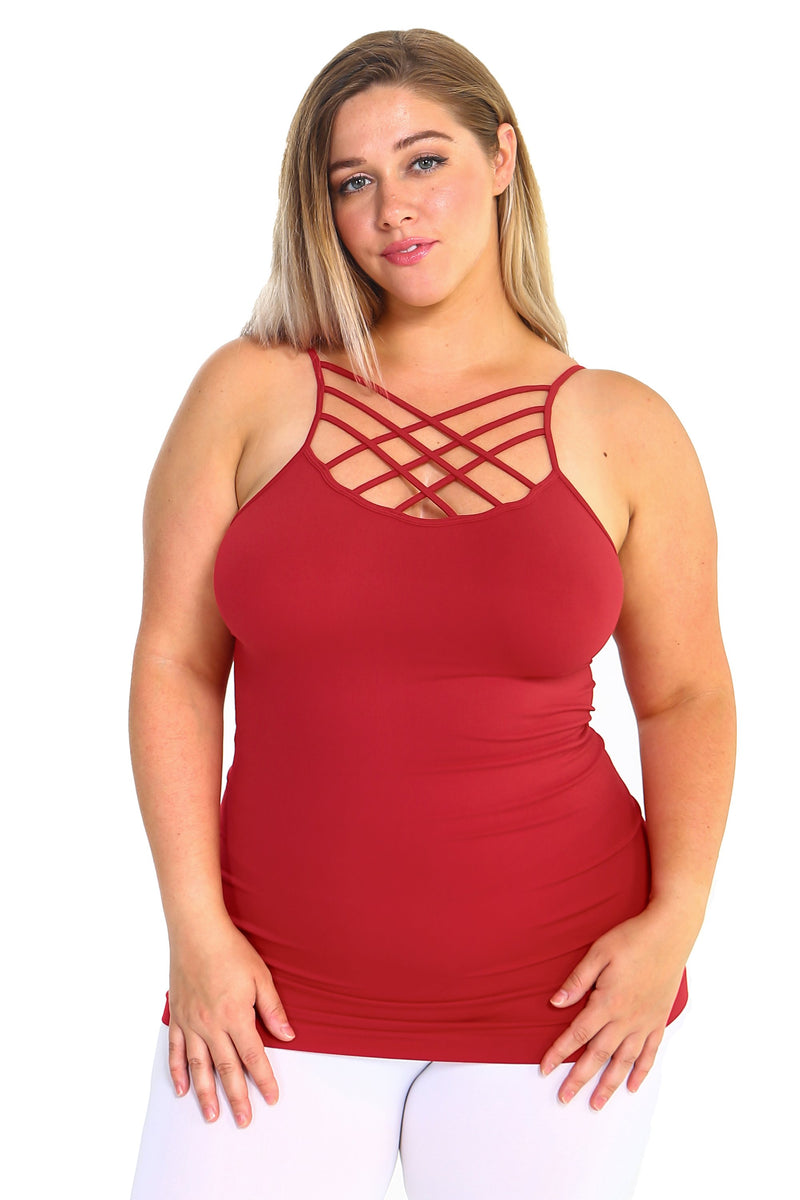 Women's Seamless Triple Criss-Cross Front Cami, Nude, One Size