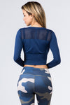 navy blue long sleeve crop top for working out 