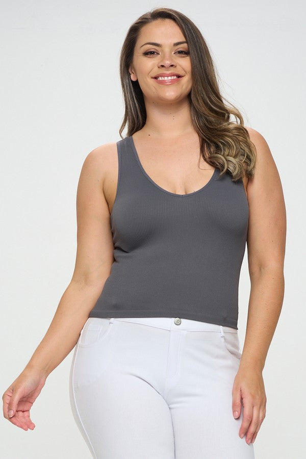 Women's Plus Reversible Seamless Solid Ribbed Tank