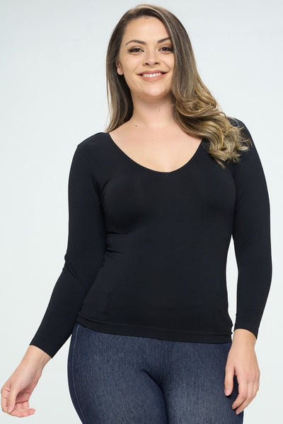 Women's Seamless Reversible V-Neck Long Sleeve Top, Ivory, One