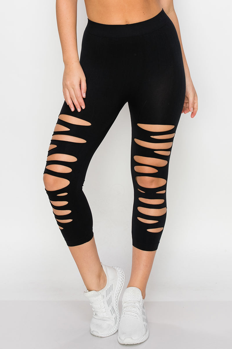 Black Slinky Cut Out Side Detail Leggings | PrettyLittleThing