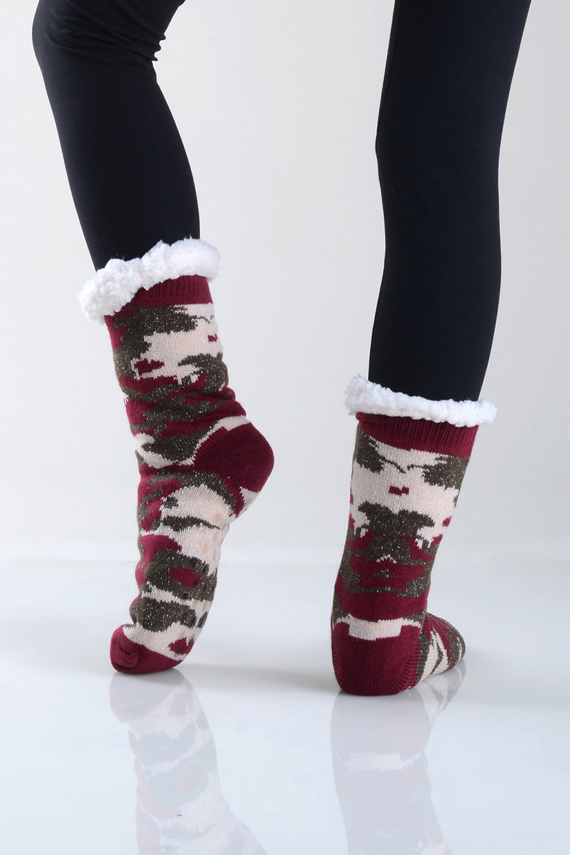 Camouflage Faux Sherpa Thermal Christmas Slipper Socks ICONOFLASH