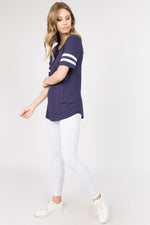 navy blue oversized tee with stripes