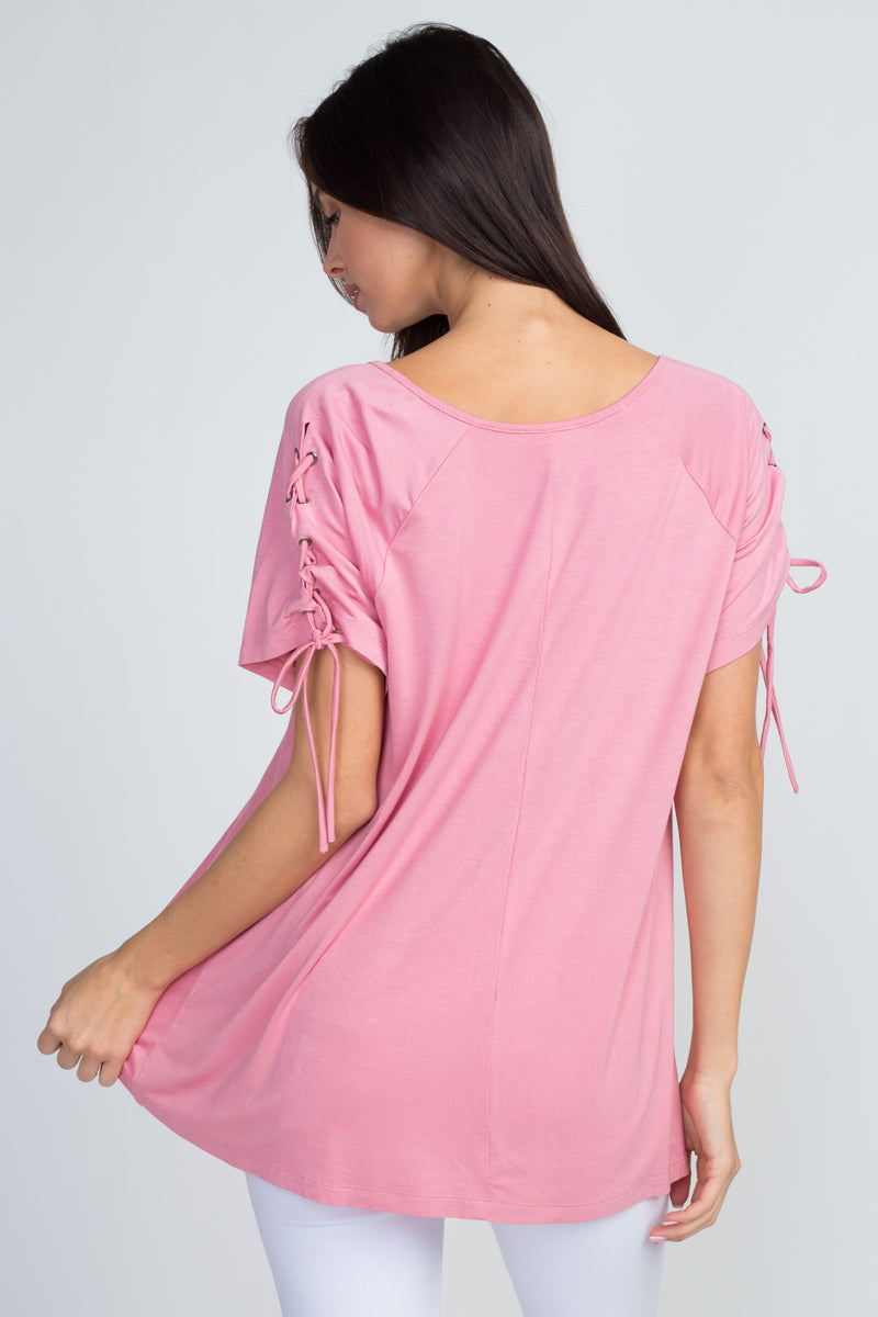 Tracy Lace-Up Short Sleeve Top