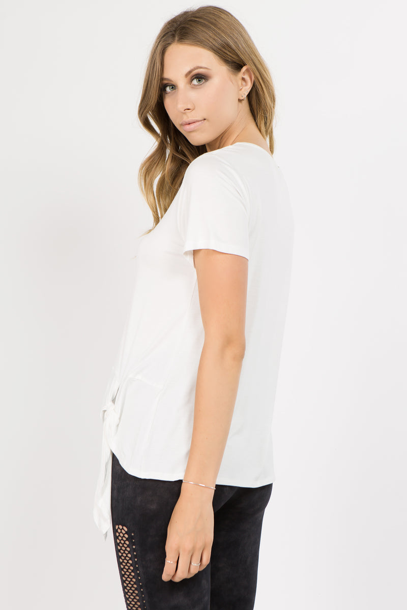 white short sleeve knot tie tees