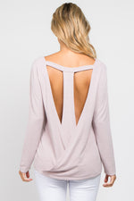 dusty pink long sleeve backless sweater tops 