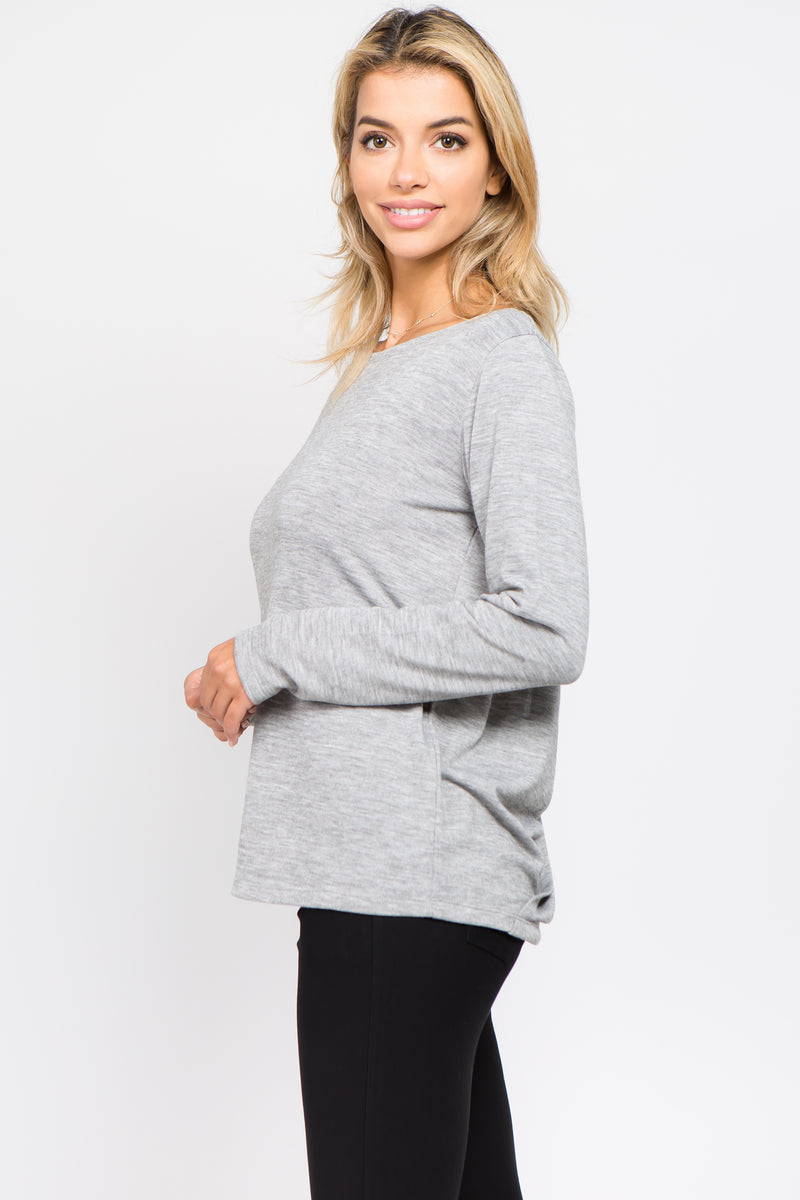 grey pullover surplice sweater tops for women