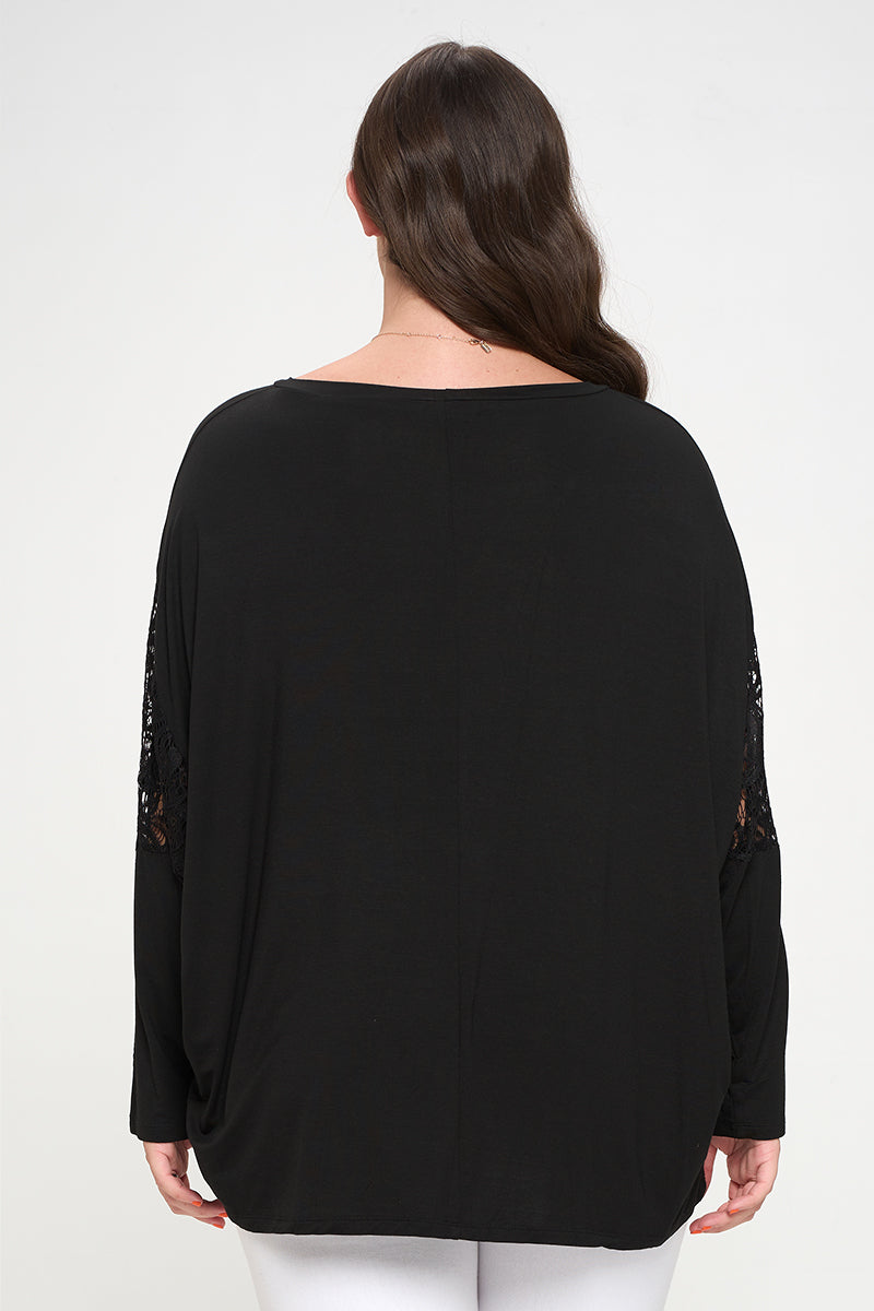 Plus Size Romantic Idea Lace Dolman Sleeve Top