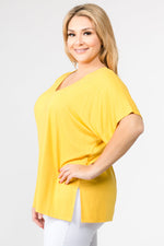 yellow plus size short sleeve blouse