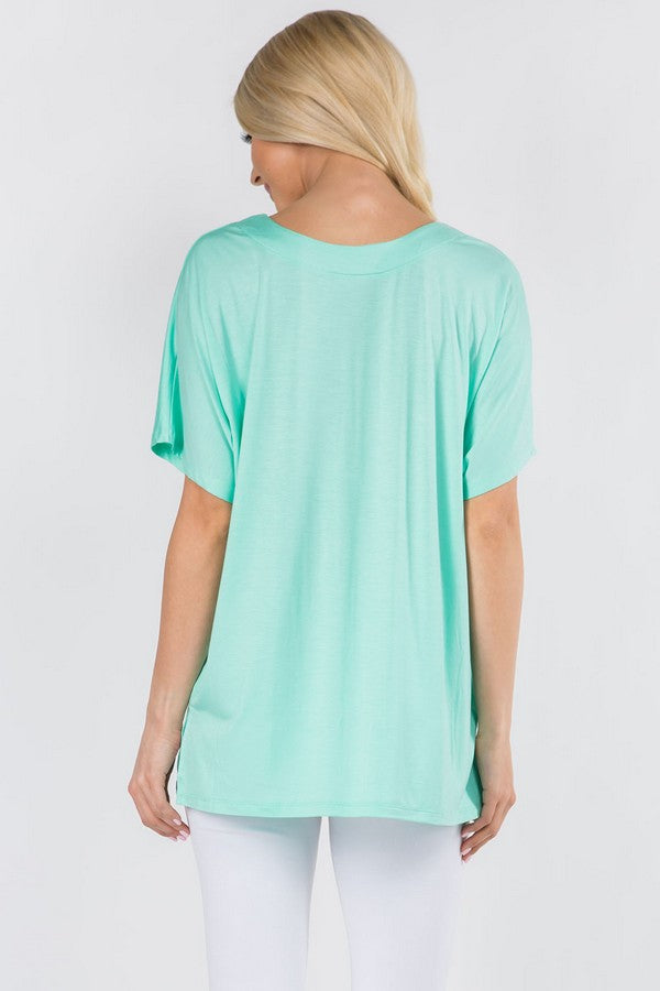 QLEICOM Womens Oversized T Shirts Short Sleeve Solid V-Neck Tops Loose Fit  Shirts Summer Casual T-Shirt Blouse Mint Green M, US Size:6