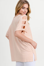 Lisa Short Dolman Sleeve Top with Lattice Detail