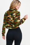 Women's Camouflage Drawstring Cowl Neck Crop Top