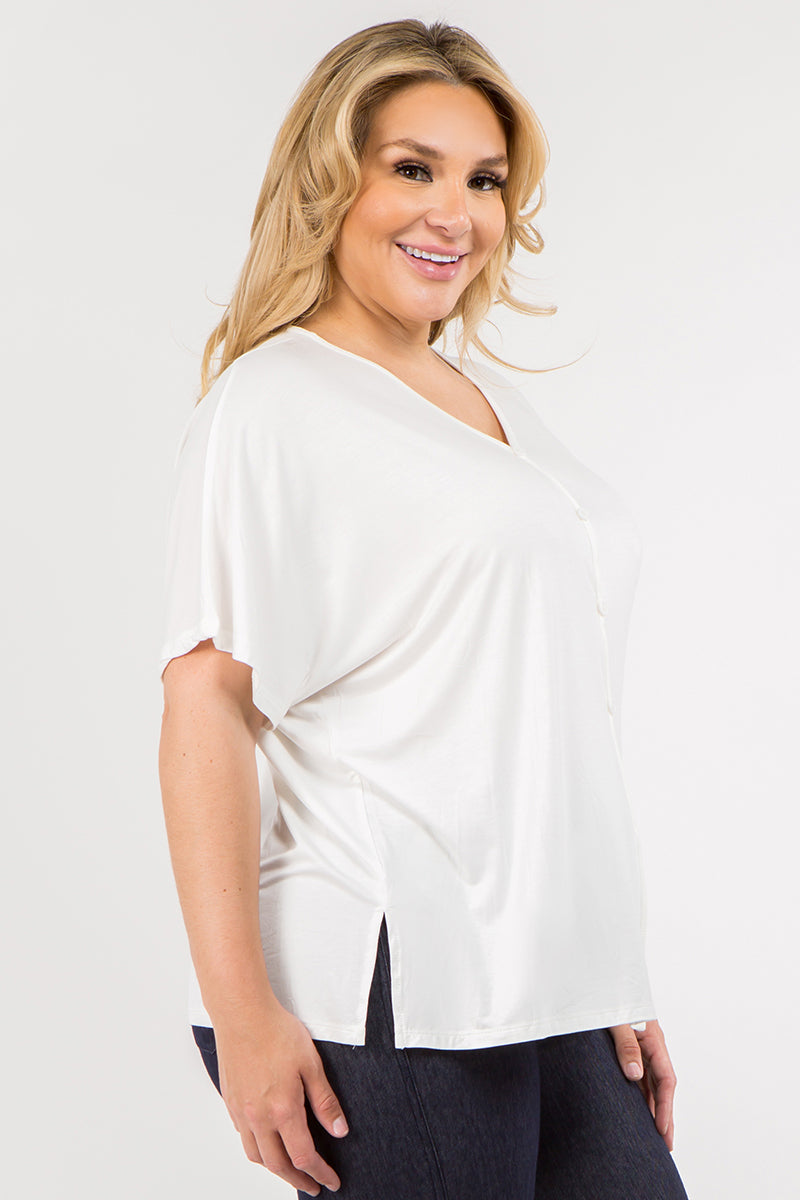 Plus Size Basic Button Up Short Sleeve Top