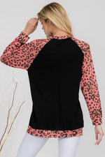 Blushing Leopard Print Long Sleeve Crewneck Top