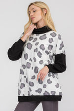 Scattered Leopard Print Mock Neck Sweater