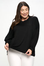 Plus Size Solid Crewneck Long Sleeve Top