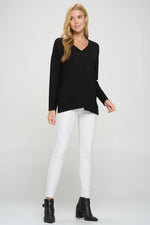 Basic V-Neck Solid Long Sleeve Top