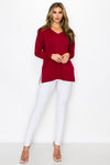 Basic V-Neck Solid Long Sleeve Top