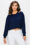 Cropped Heather Knit Cold Shoulder Sweater