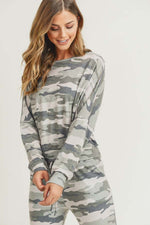 Relaxed Green Camo Print Pullover Top