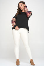 Plus Size Knit Printed Boatneck Long Sleeve Top