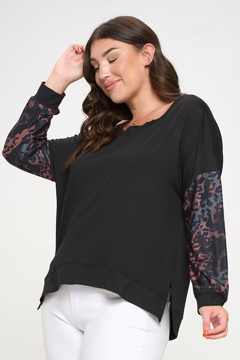 Plus Size Stormy Leopard Print Boatneck Top