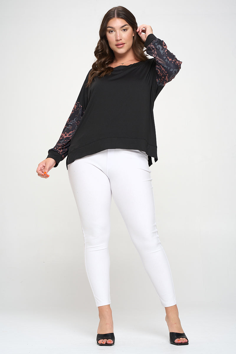 Plus Size Stormy Leopard Print Boatneck Top