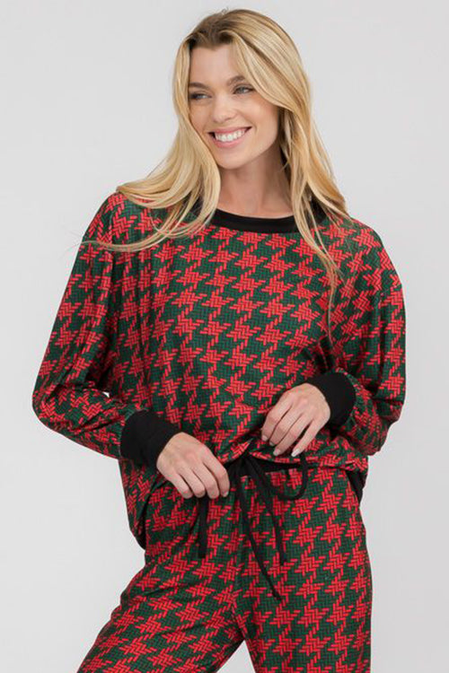 Christmas Holiday Knit Printed Long Sleeve Crewneck